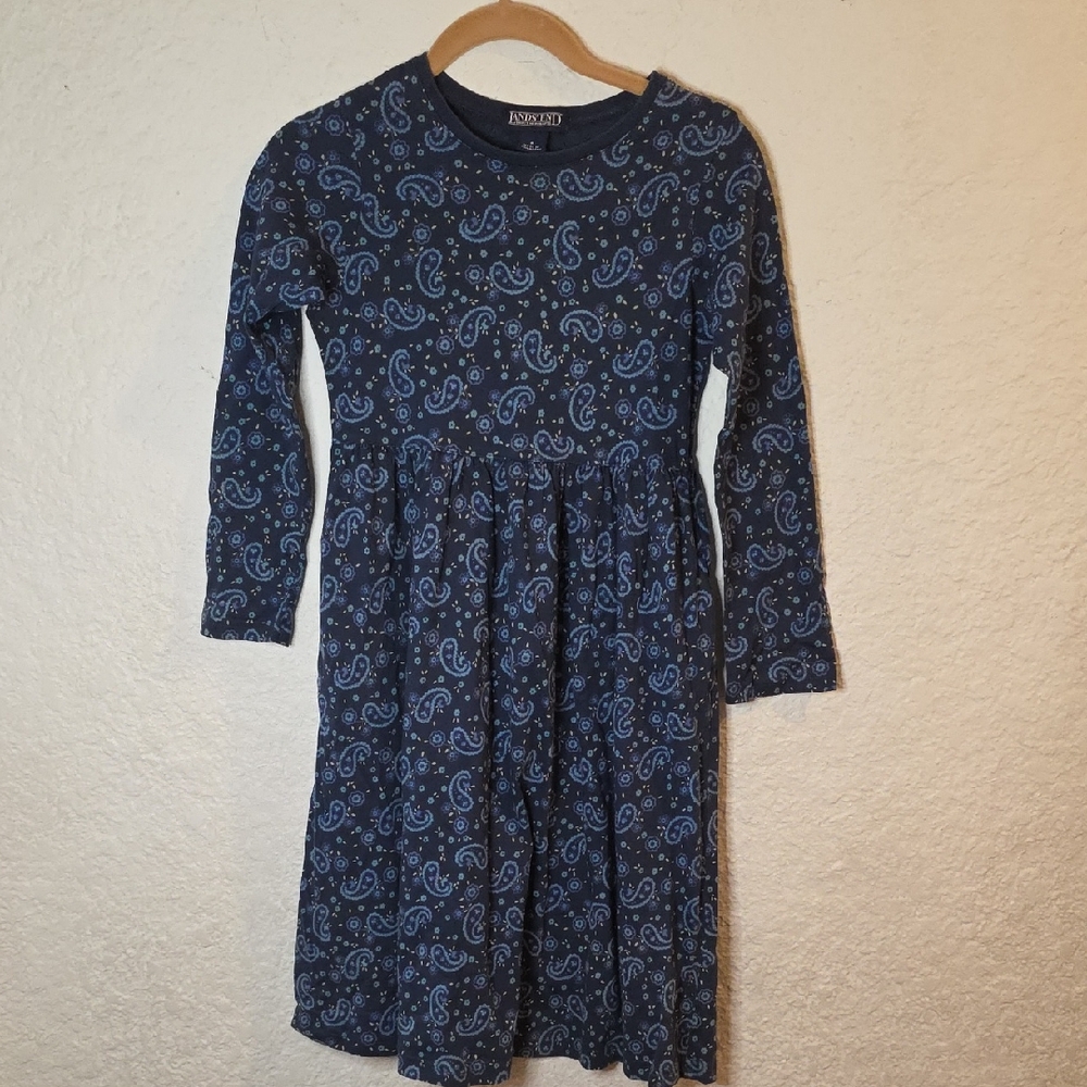 Lands' End Kids Dress in Navy with Paisley Design